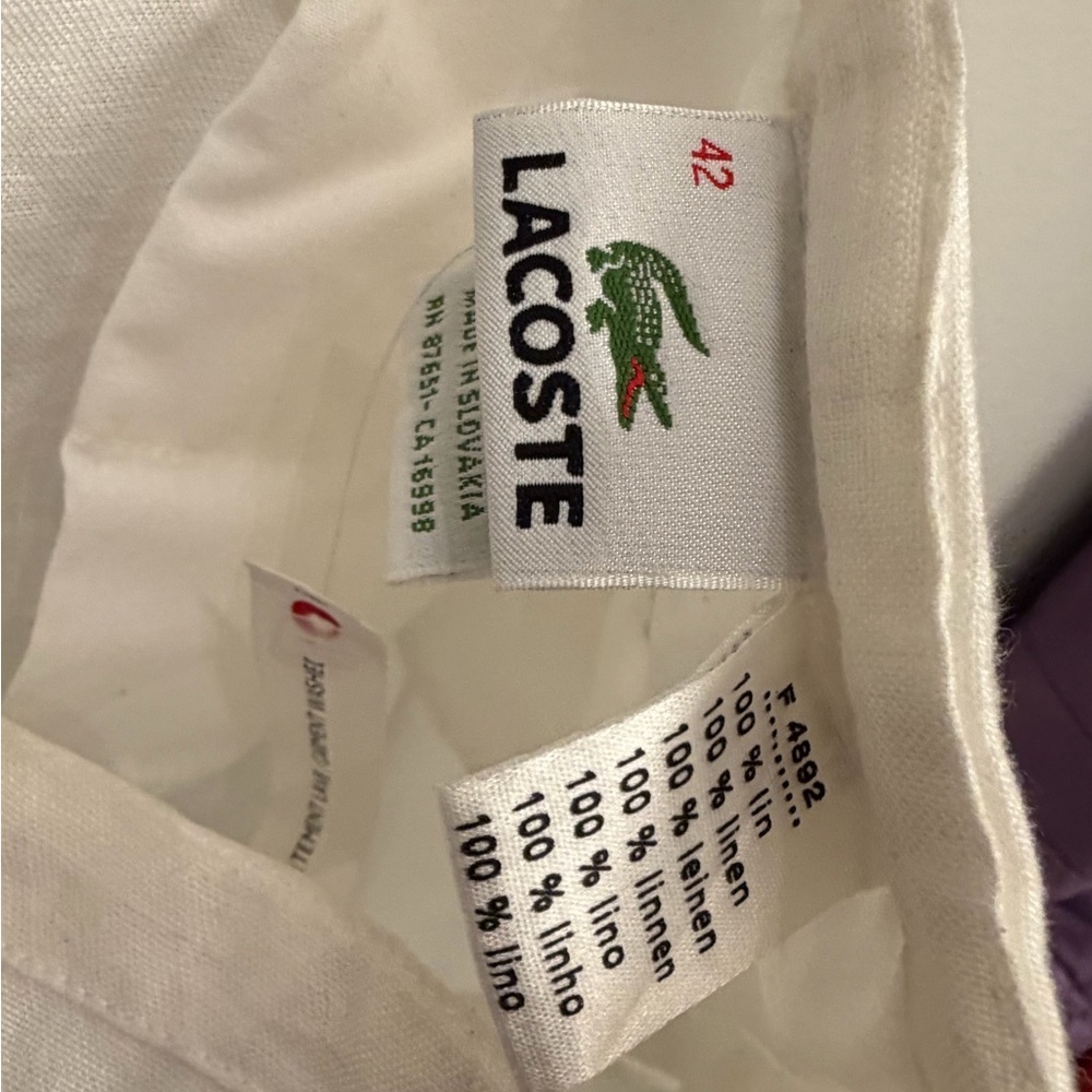 Lacoste White Cotton Pants with Green Crocodile Logo linen summer 42 - Picture 8 of 13